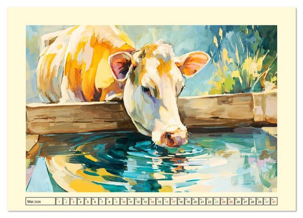 Produktbild: Almseelen im Licht der Berge. Charmante K&uuml;he in kunstvoller &Ouml;loptik (Wandkalender 2026 DIN A3 quer), CALVENDO Monatskalender
