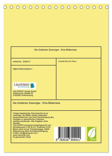 Produktbild: Die Goldenen Zwanziger - Eine Bilderreise (Tischkalender 2026 DIN A5 hoch), CALVENDO Monatskalender