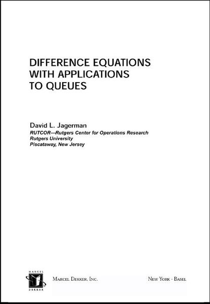 Produktbild: Difference Equations with Applications to Queues