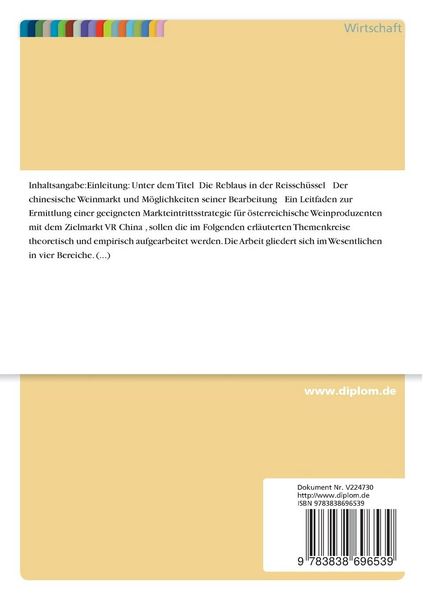Produktbild: Die Reblaus in der Reisschüssel: Der chinesische Weinmarkt und Möglichkeiten seiner Bearbeitung