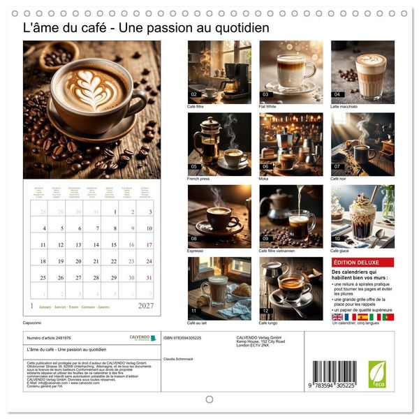Produktbild: L'&acirc;me du caf&eacute; - Une passion au quotidien (Calendrier mural carr&eacute; 2027 30x30 cm) Calendrier double avec une page pour vos prises de notes