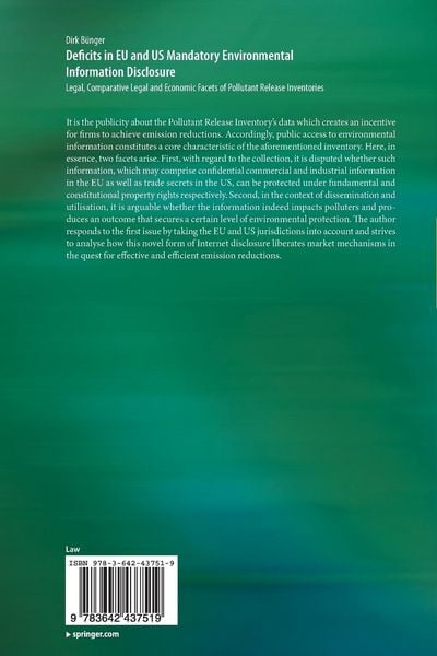 Produktbild: Deficits in EU and US Mandatory Environmental Information Disclosure