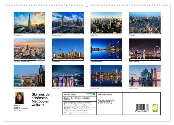 Produktbild: Skylines der sch&ouml;nsten Metropolen weltweit (hochwertiger Premium Wandkalender 2026 DIN A2 quer), Kunstdruck in Hochglanz