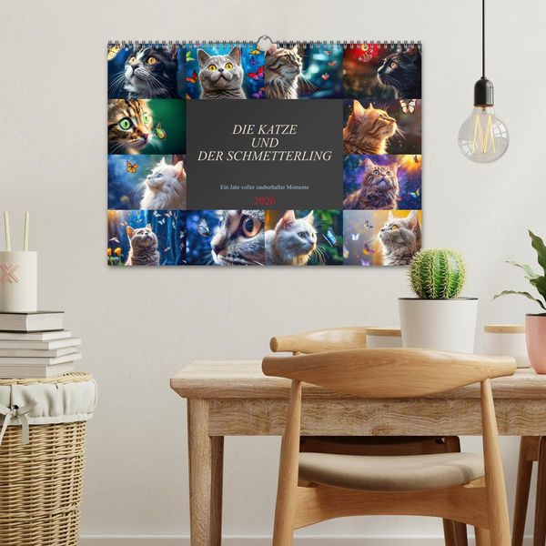 Produktbild: Die Katze und der Schmetterling (Wandkalender 2026 DIN A3 quer), CALVENDO Monatskalender