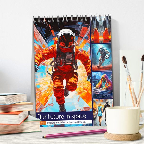 Produktbild: Our future in space. Pulsierendes Leben auf neuen Planeten (Tischkalender 2026 DIN A5 hoch), CALVENDO Monatskalender