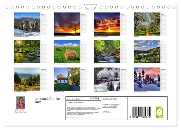 Produktbild: Landschaften im Harz (Wandkalender 2026 DIN A4 quer), CALVENDO Monatskalender