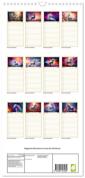 Produktbild: Familienplaner 2027 - Magische Momente im Land der Einh&ouml;rner mit 5 Spalten (Wandkalender, 21 x 45 cm) CALVENDO