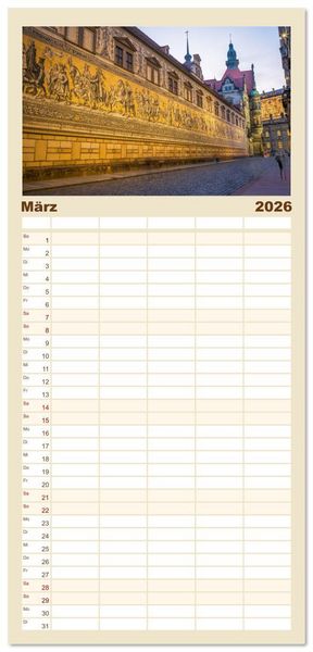 Produktbild: Familienplaner 2026 - Dresden - Sachsens Perle an der Elbe mit 5 Spalten (Wandkalender, 21 x 45 cm) CALVENDO