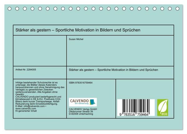 Produktbild: St&auml;rker als gestern &ndash; Sportliche Motivation in Bildern und Spr&uuml;chen (Tischkalender 2027 DIN A5 quer), CALVENDO Monatskalender