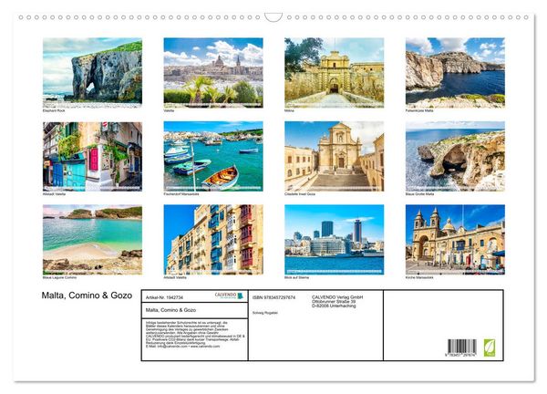 Produktbild: Malta, Comino & Gozo (Wandkalender 2026 DIN A2 quer), CALVENDO Monatskalender