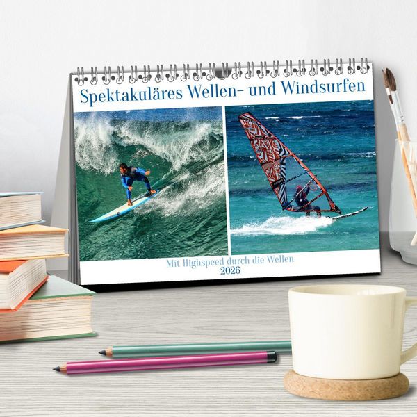 Produktbild: Spektakul&auml;res Wellen- und Windsurfen (Tischkalender 2026 DIN A5 quer), CALVENDO Monatskalender