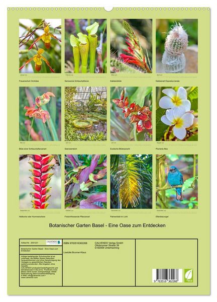 Produktbild: Botanischer Garten Basel - Eine Oase zum Entdecken (hochwertiger Premium Wandkalender 2026 DIN A2 hoch), Kunstdruck in Hochglanz
