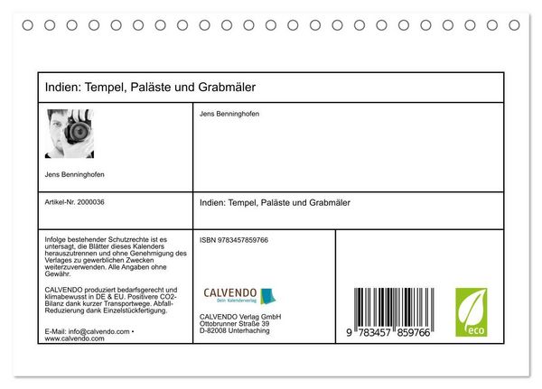 Produktbild: Indien: Tempel, Pal&auml;ste und Grabm&auml;ler (Tischkalender 2026 DIN A5 quer), CALVENDO Monatskalender
