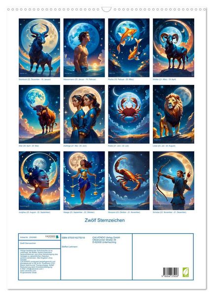 Produktbild: Zw&ouml;lf Sternzeichen (Wandkalender 2026 DIN A2 hoch), CALVENDO Monatskalender