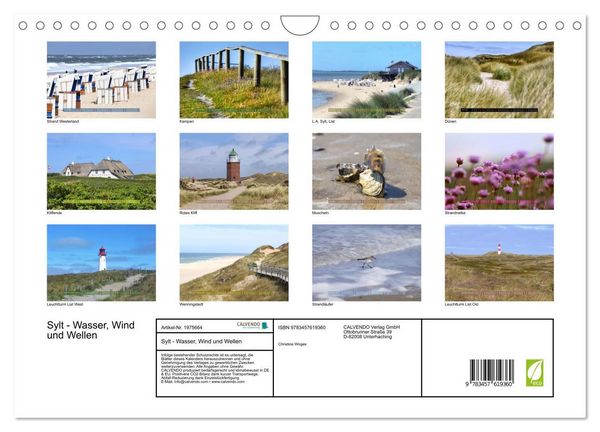 Produktbild: Sylt - Wasser, Wind und Wellen (Wandkalender 2026 DIN A4 quer), CALVENDO Monatskalender
