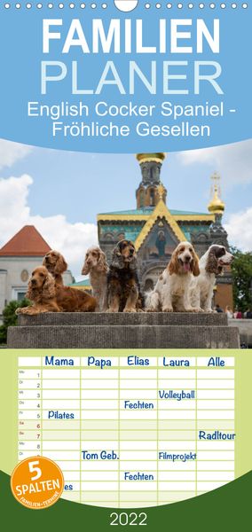 Produktbild: Familienplaner English Cocker Spaniel - Fr&ouml;hliche Gesellen (Wandkalender 2022 , 21 cm x 45 cm, hoch)