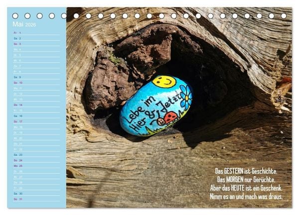 Produktbild: Achtsamkeitssteine - Inspirationen & Mutmacher-Spr&uuml;che f&uuml;r Dich (Tischkalender 2026 DIN A5 quer), CALVENDO Monatskalender
