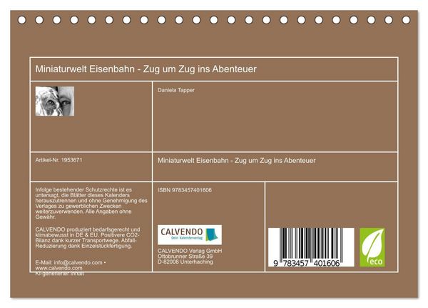 Produktbild: Miniaturwelt Eisenbahn - Zug um Zug ins Abenteuer (Tischkalender 2026 DIN A5 quer), CALVENDO Monatskalender