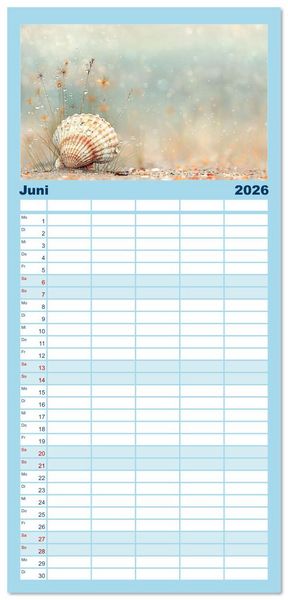 Produktbild: Familienplaner 2026 - Sandgefl&uuml;ster und Muschelzauber mit 5 Spalten (Wandkalender, 21 x 45 cm) CALVENDO