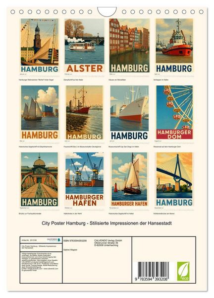 Produktbild: City Poster Hamburg - Stilisierte Impressionen der Hansestadt (Wandkalender 2027 DIN A4 hoch), CALVENDO Monatskalender
