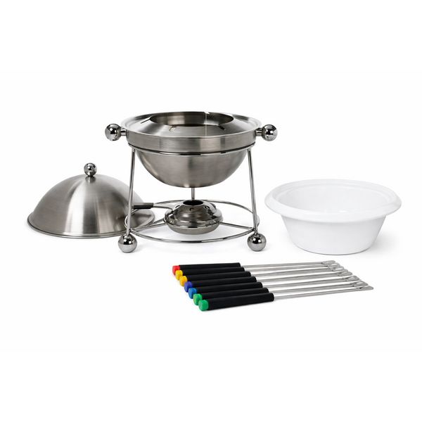Produktbild: neuetischkultur Fondue Set Edelstahl mit Keramikschale St&ouml;vchen und Gabeln