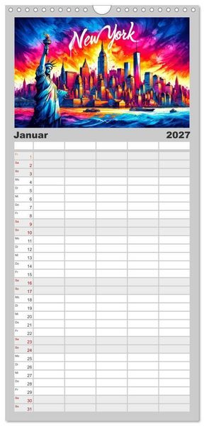 Produktbild: Familienplaner 2027 - Stadtansichten der USA in Tusche mit 5 Spalten (Wandkalender, 21 x 45 cm) CALVENDO