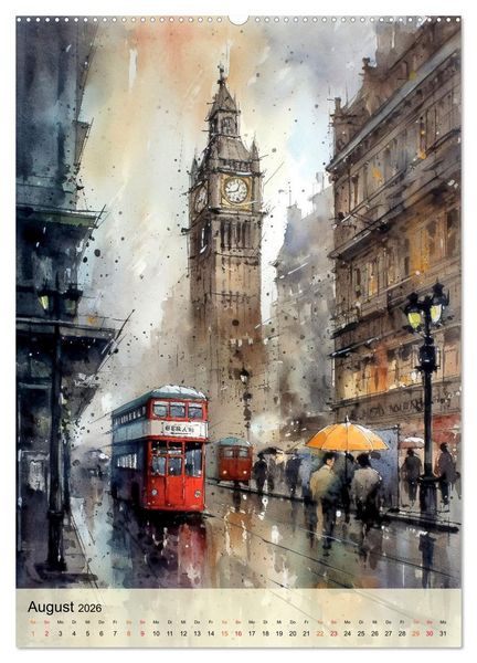 Produktbild: London - ein Regentag (Wandkalender 2026 DIN A2 hoch), CALVENDO Monatskalender