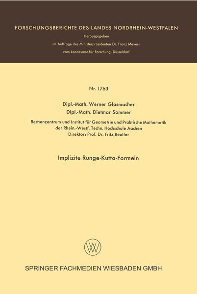 Produktbild: Implizite Runge-Kutta-Formeln