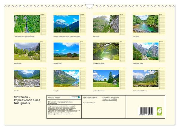 Produktbild: Slowenien - Impressionen eines Naturjuwels (Wandkalender 2026 DIN A3 quer), CALVENDO Monatskalender