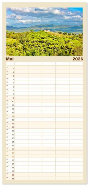 Produktbild: Familienplaner 2026 - Toskana - Etruskische K&uuml;ste mit 5 Spalten (Wandkalender, 21 x 45 cm) CALVENDO