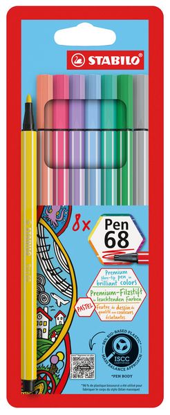 Produktbild: STABILO Premium-Filzstift -   Pen 68 - 8er Pack - Pastellfarben