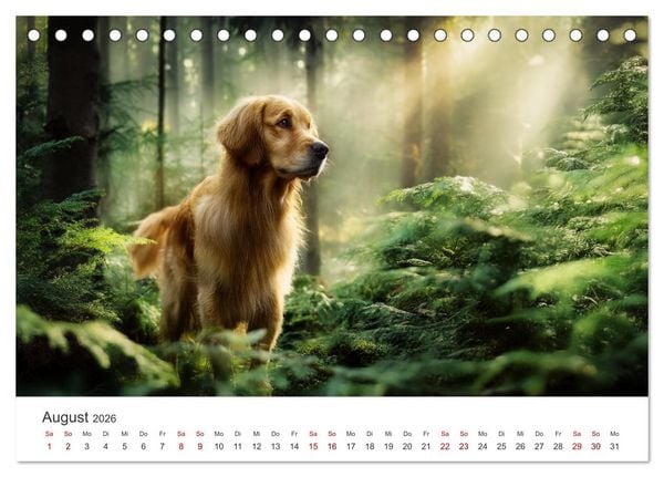 Produktbild: Herz aus Gold - Retriever zum Verlieben (Tischkalender 2026 DIN A5 quer), CALVENDO Monatskalender