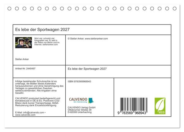 Produktbild: Es lebe der Sportwagen 2027 (Tischkalender 2027 DIN A5 quer), CALVENDO Monatskalender