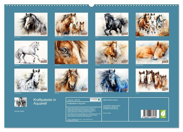Produktbild: Kraftpakete in Aquarell (hochwertiger Premium Wandkalender 2026 DIN A2 quer), Kunstdruck in Hochglanz