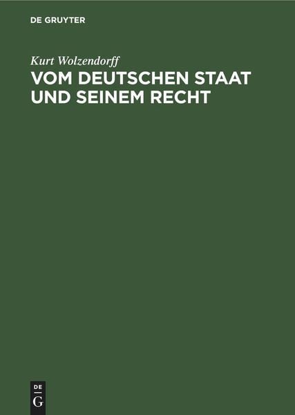 Produktbild: Vom deutschen Staat und seinem Recht