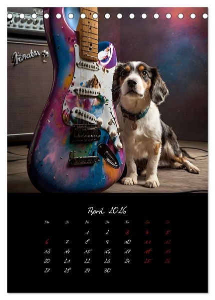 Produktbild: Gitarren und Hunde mit Herz (Tischkalender 2026 DIN A5 hoch), CALVENDO Monatskalender
