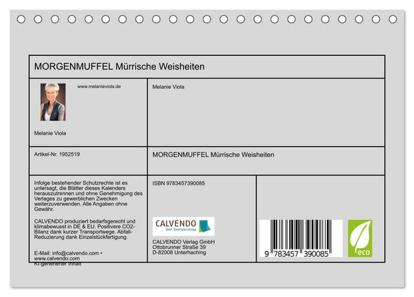 Produktbild: MORGENMUFFEL M&uuml;rrische Weisheiten (Tischkalender 2026 DIN A5 quer), CALVENDO Monatskalender