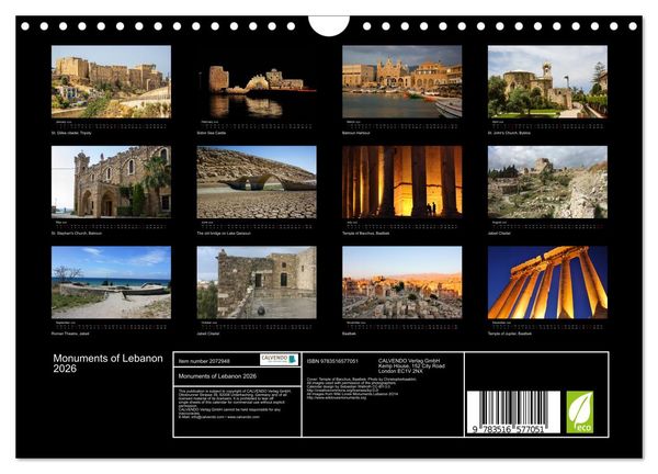 Produktbild: Monuments of Lebanon 2026 (Wall Calendar 2026 DIN A4 landscape), CALVENDO 12 Month Wall Calendar
