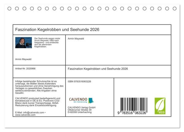 Produktbild: Faszination Kegelrobben und Seehunde 2026 (Tischkalender 2026 DIN A5 quer), CALVENDO Monatskalender
