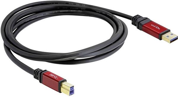 Produktbild: Delock USB-Kabel USB 3.2 Gen1 USB-A Stecker, USB-B Stecker 5.00 m Rot, Schwarz vergoldete Steckkontakte, UL-zertifiziert 82759