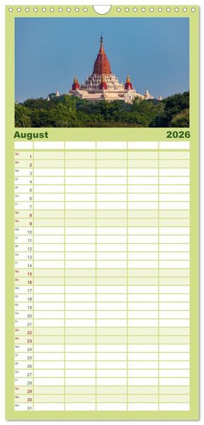 Produktbild: Familienplaner 2026 - Wunderbares Myanmar mit 5 Spalten (Wandkalender, 21 x 45 cm) CALVENDO
