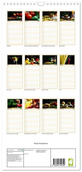 Produktbild: Familienplaner 2027 - Pasta Kreationen mit 5 Spalten (Wandkalender, 21 x 45 cm) CALVENDO