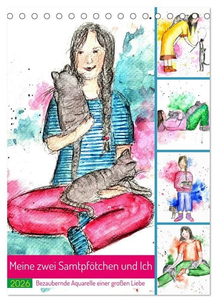 Produktbild: Meine zwei Samtpf&ouml;tchen und Ich - Bezaubernde Aquarelle einer gro&szlig;e Liebe (Tischkalender 2026 DIN A5 hoch), CALVENDO Monatskalender
