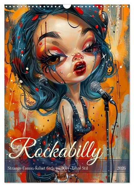 Produktbild: Rockabilly. Strange Comic-Kunst Girls im 50er-Jahre Stil (Wandkalender 2026 DIN A3 hoch), CALVENDO Monatskalender