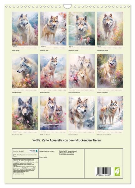 Produktbild: W&ouml;lfe. Zarte Aquarelle von beeindruckenden Tieren (Wandkalender 2026 DIN A3 hoch), CALVENDO Monatskalender