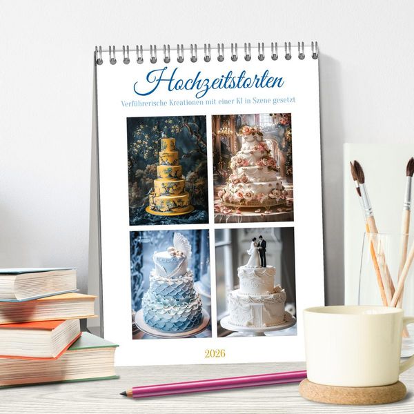 Produktbild: Hochzeitstorten - Verf&uuml;hrerische Kreationen mit einer KI in Szene gesetzt (Tischkalender 2026 DIN A5 hoch), CALVENDO Monatskalender
