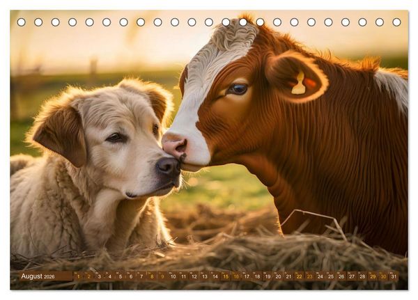 Produktbild: Bauernhof-Freunde - Hunde und ihre tierischen Freundschaften (Tischkalender 2026 DIN A5 quer), CALVENDO Monatskalender