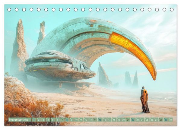 Produktbild: Fantasievolle Zukunftswelten - Science Fiction (Tischkalender 2026 DIN A5 quer), CALVENDO Monatskalender