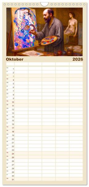 Produktbild: Familienplaner 2026 - Gustav Klimt. Sein Leben, seine Kunstwerke mit 5 Spalten (Wandkalender, 21 x 45 cm) CALVENDO
