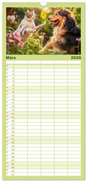 Produktbild: Familienplaner 2026 - Bauernhof-Freunde - Hunde und ihre tierischen Freundschaften mit 5 Spalten (Wandkalender, 21 x 45 cm) CALVENDO